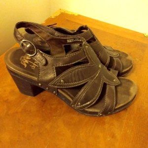 Women’s Brown Leather Dress Sandals with Block Heel